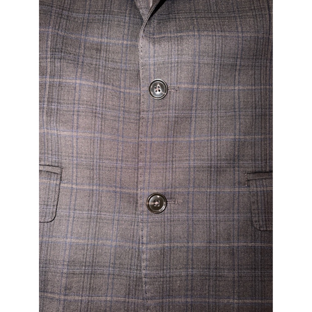 Calvin Klein X Slim Fit Mens Brown Plaid 2 Piece Wool Blend Suit 42L 34W 32L - Picture 7 of 11